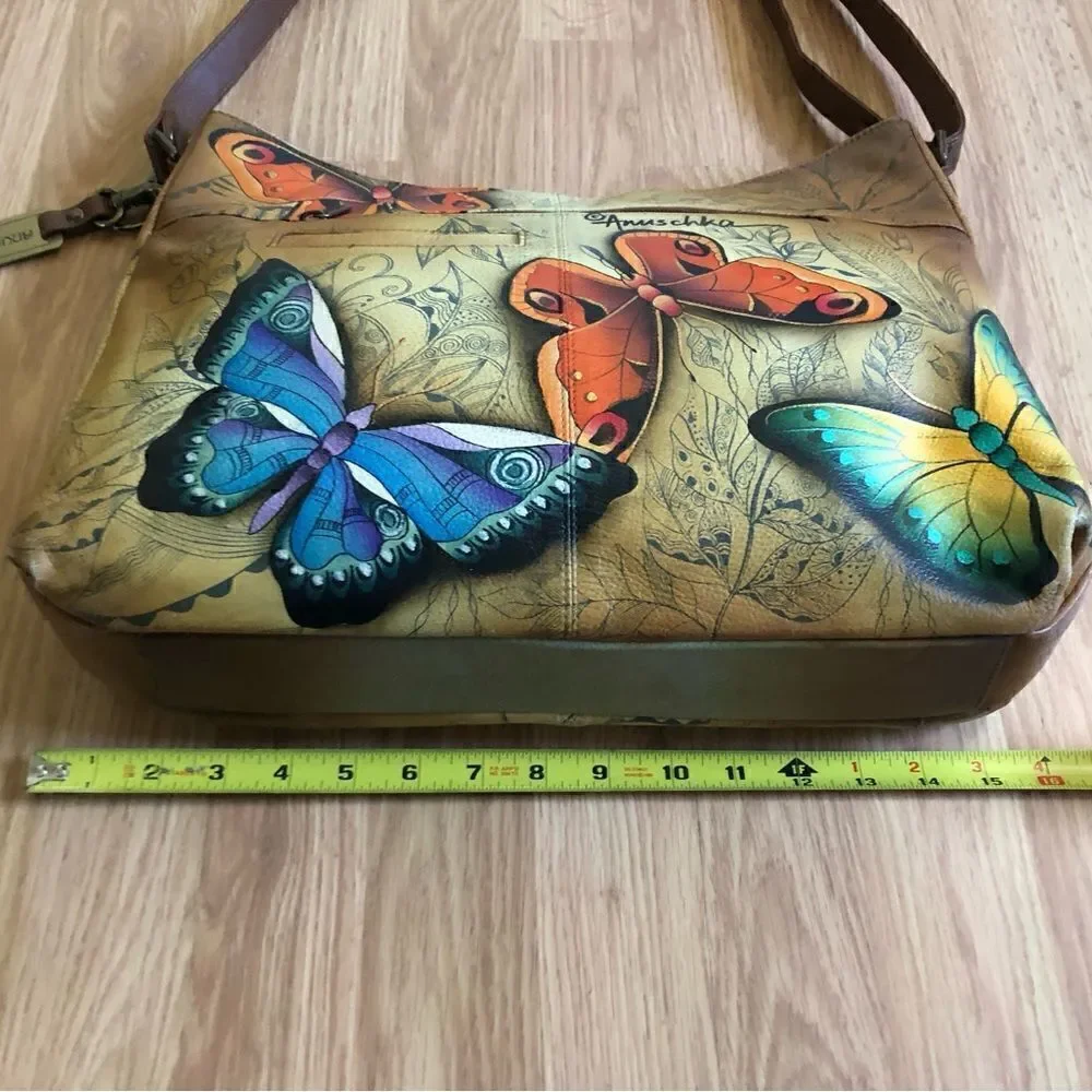 NWT ANUSCHKA India Hand-Painted Leather Butterfly Purse Shoulder Bag - Picture 8 of 15